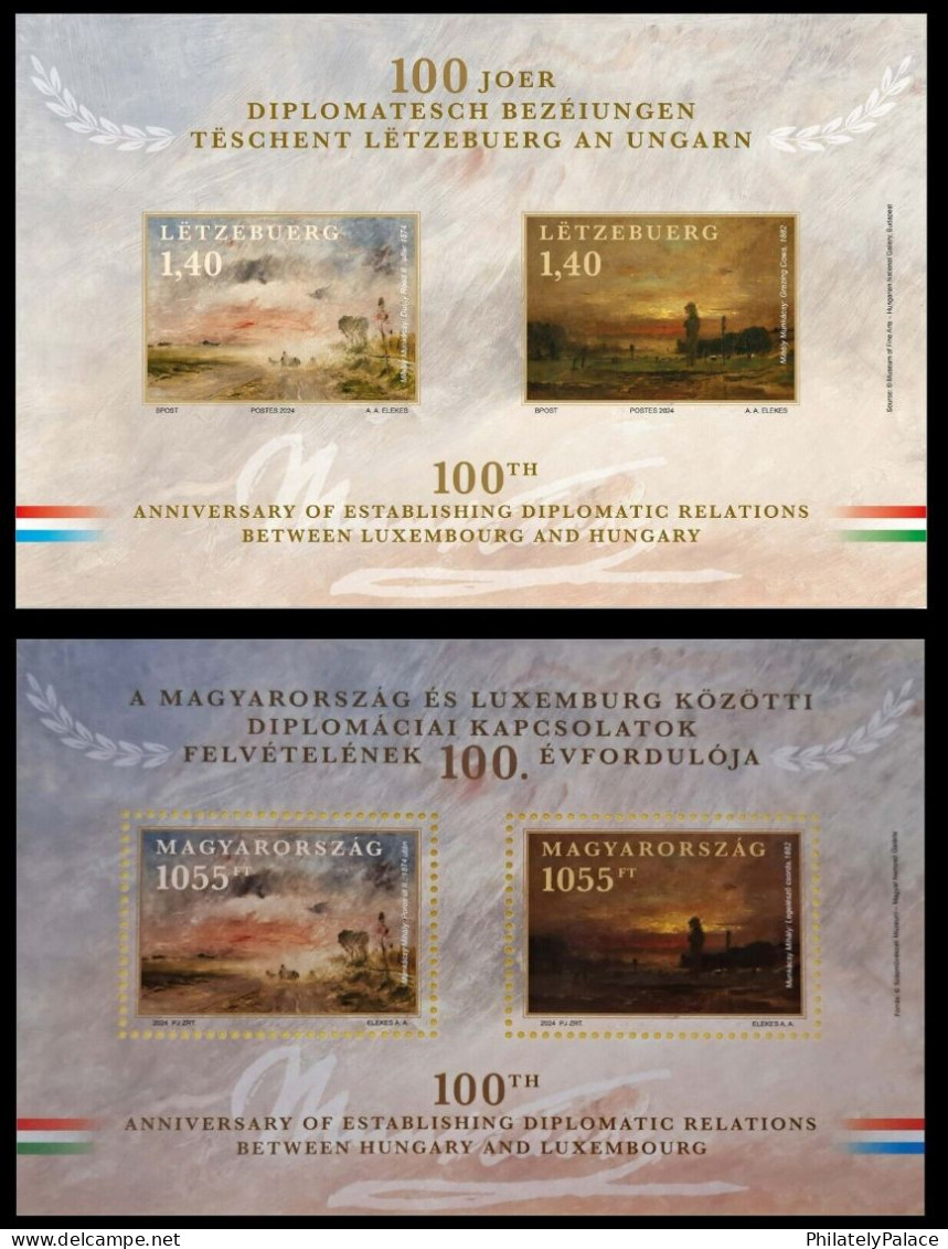 Luxembourg 2024 Hungary, 100th Years Diplomatic Relations,Joint Issue, Both Side,Miniature Sheet, 2 MS MNH (**) - Ungebraucht