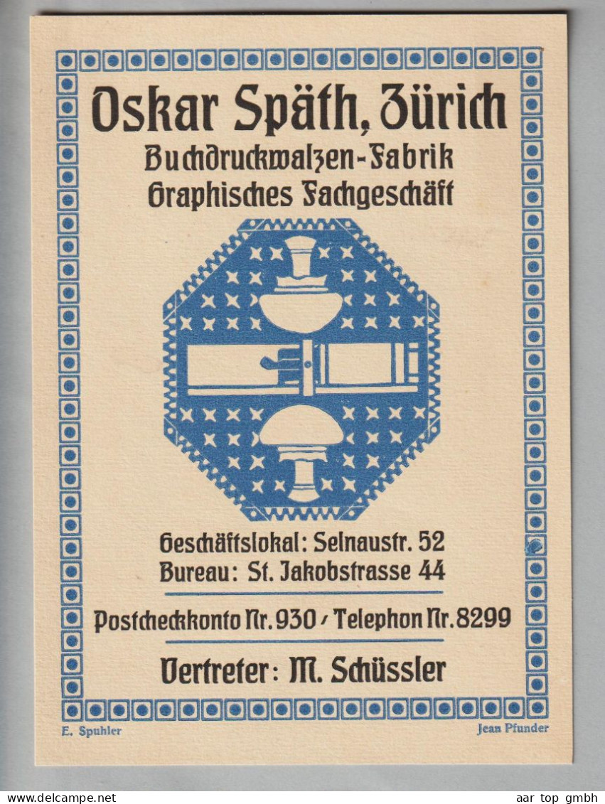 Motiv Druck Werbe-Decco-Karte Oskar Späth Zürich Buchdruckwalzen-Fabrik Graphisches Fachgeschäft - Autres & Non Classés