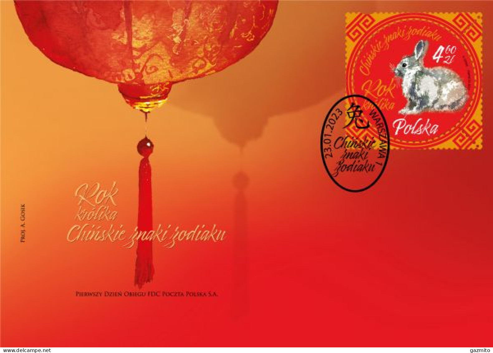 Poland 2023, Year Of The Rabbit, Shape, 1val In FDC - Chinees Nieuwjaar