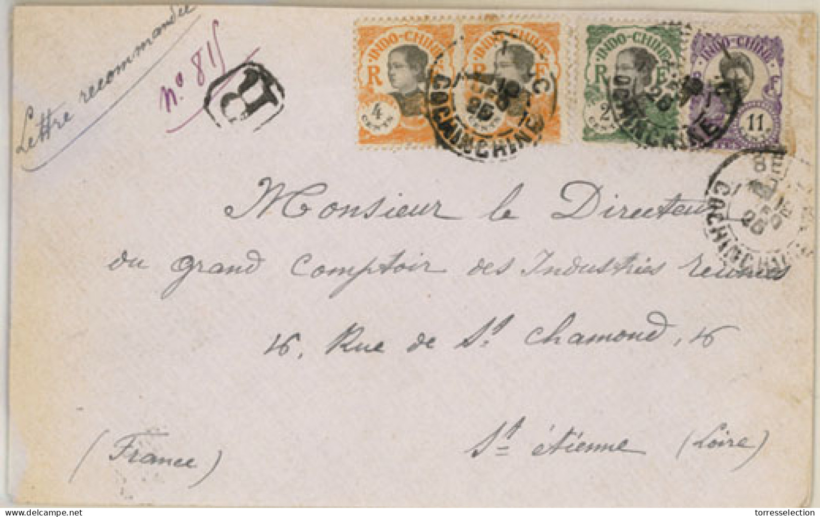 INDOCHINA. 1925. Bentre To France. Registered Multicolor Franking. XF. - Autres - Asie