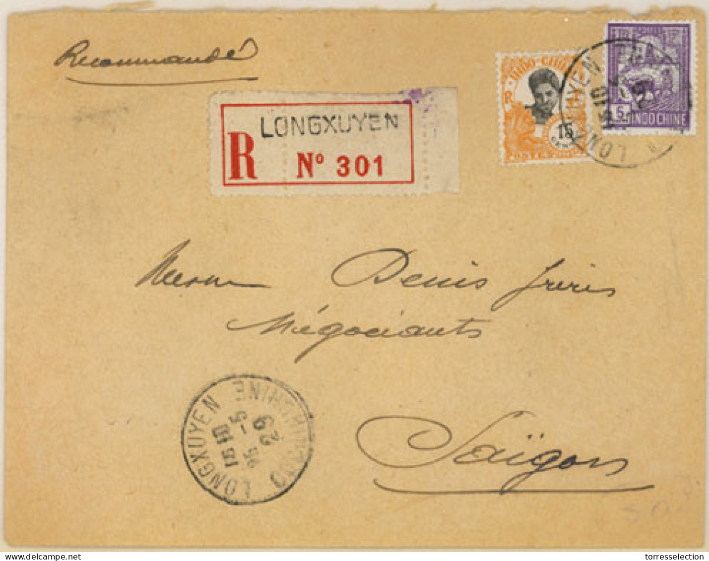 INDOCHINA. 1929. Longxuyen To Saigo. Registered Local Franked Env. VF. - Autres - Asie