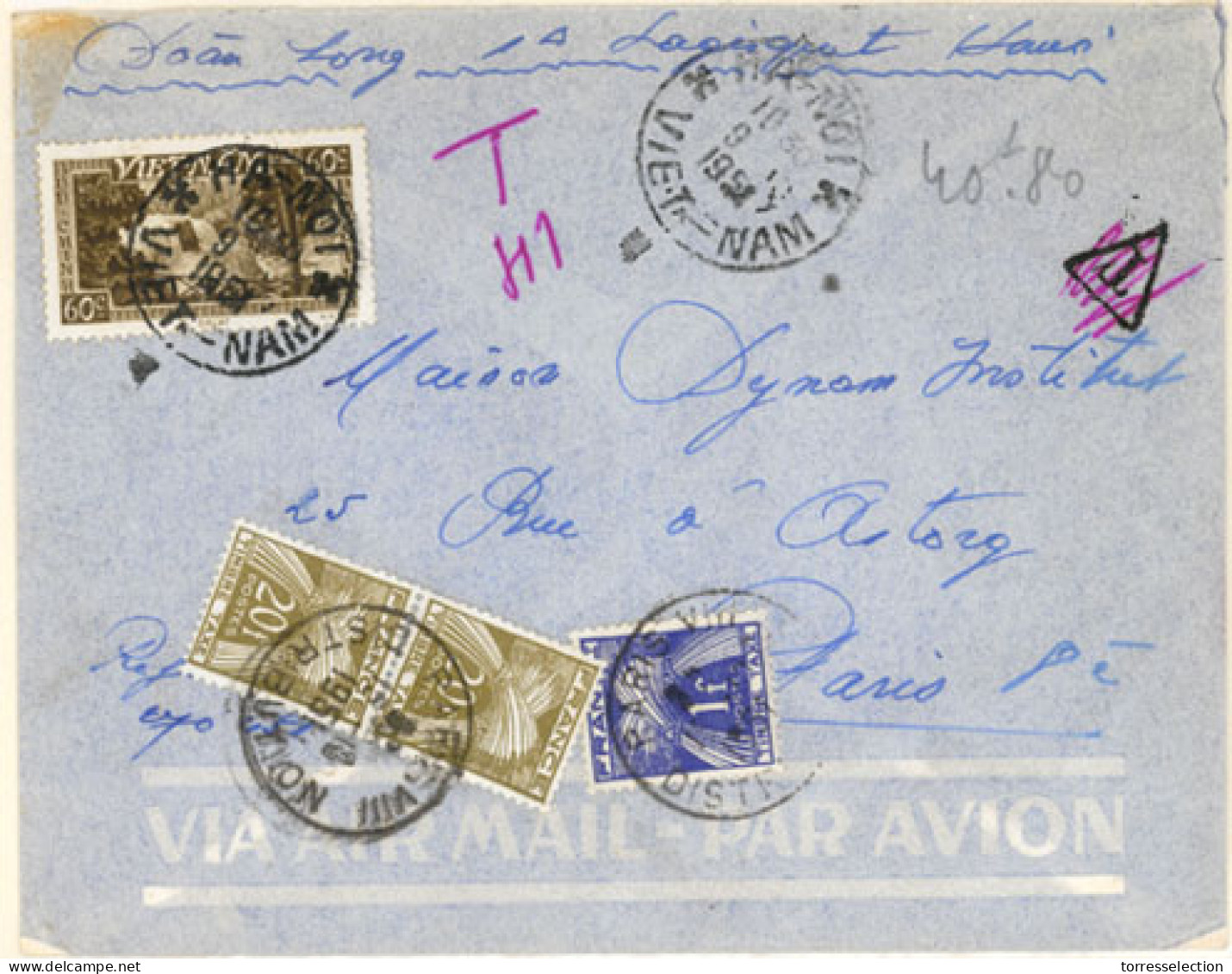 INDOCHINA. 1951. Hanoi To France. Franked Taxed Env/French Postage Dues/markings. VF. - Asia (Other)