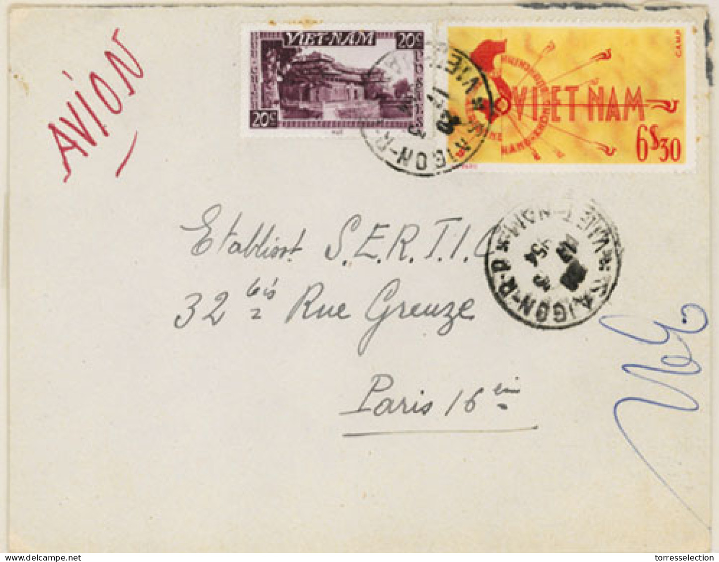 INDOCHINA. 1954. Saigon To France. Airmail Franked Envelope. - Asia (Other)