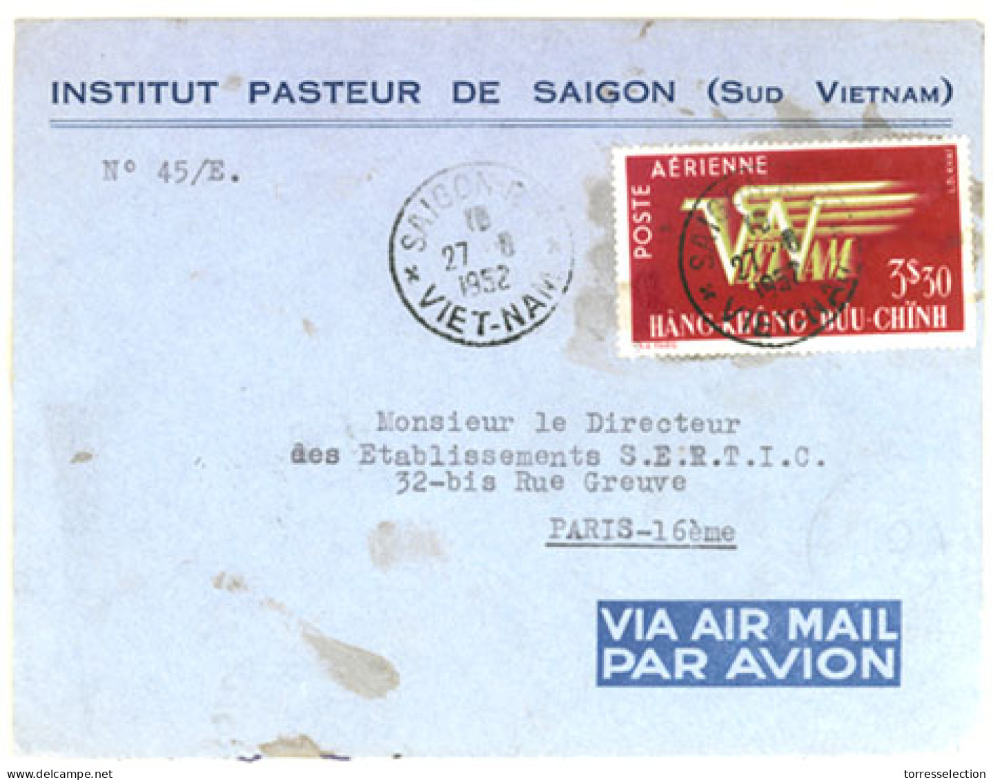 INDOCHINA. 1952. Saigon To France. South Vietnam. Airmail Franked Env. - Asia (Other)