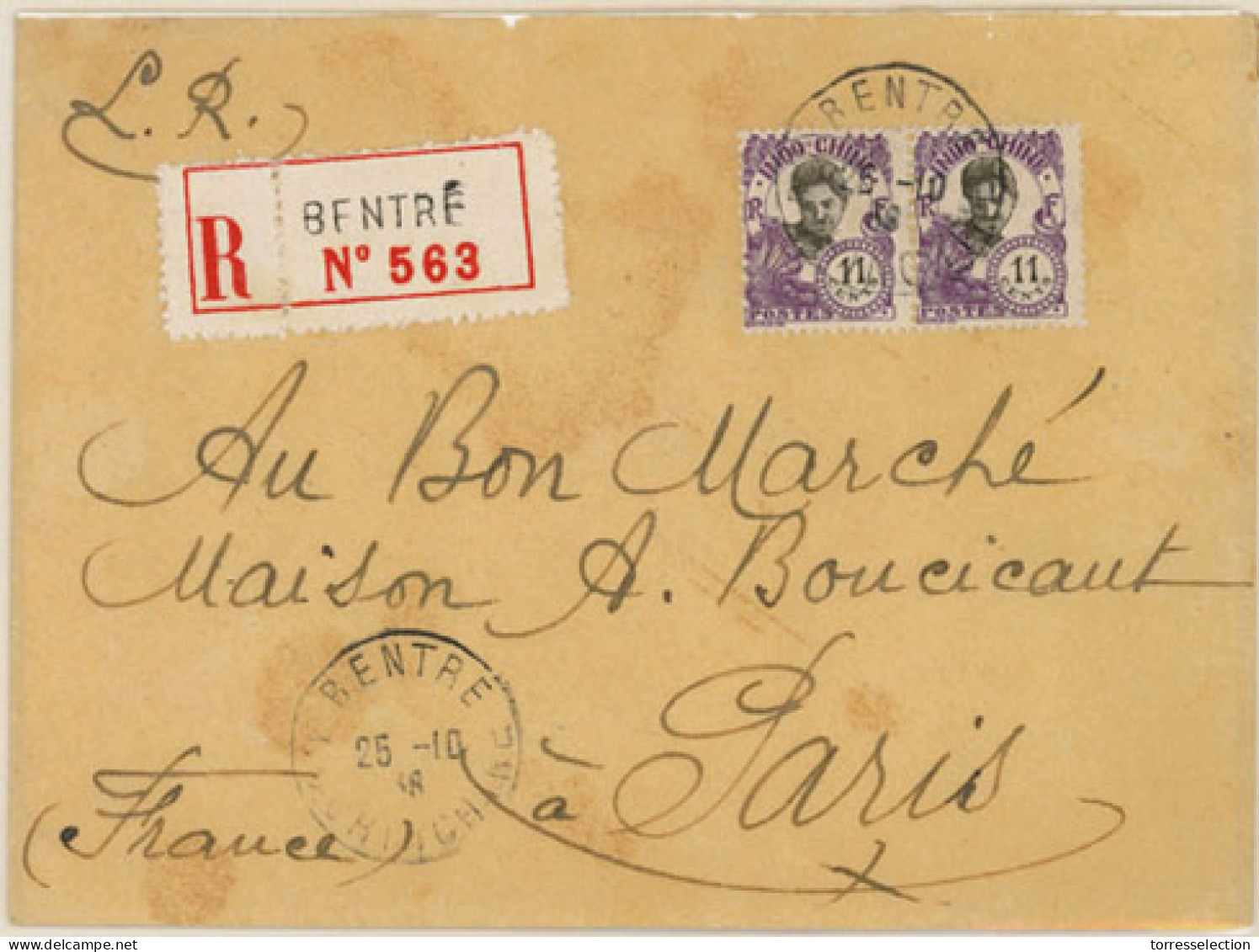 INDOCHINA. 1938. Bentre To France. Registered Franked (pair) Env. V.F. - Asia (Other)