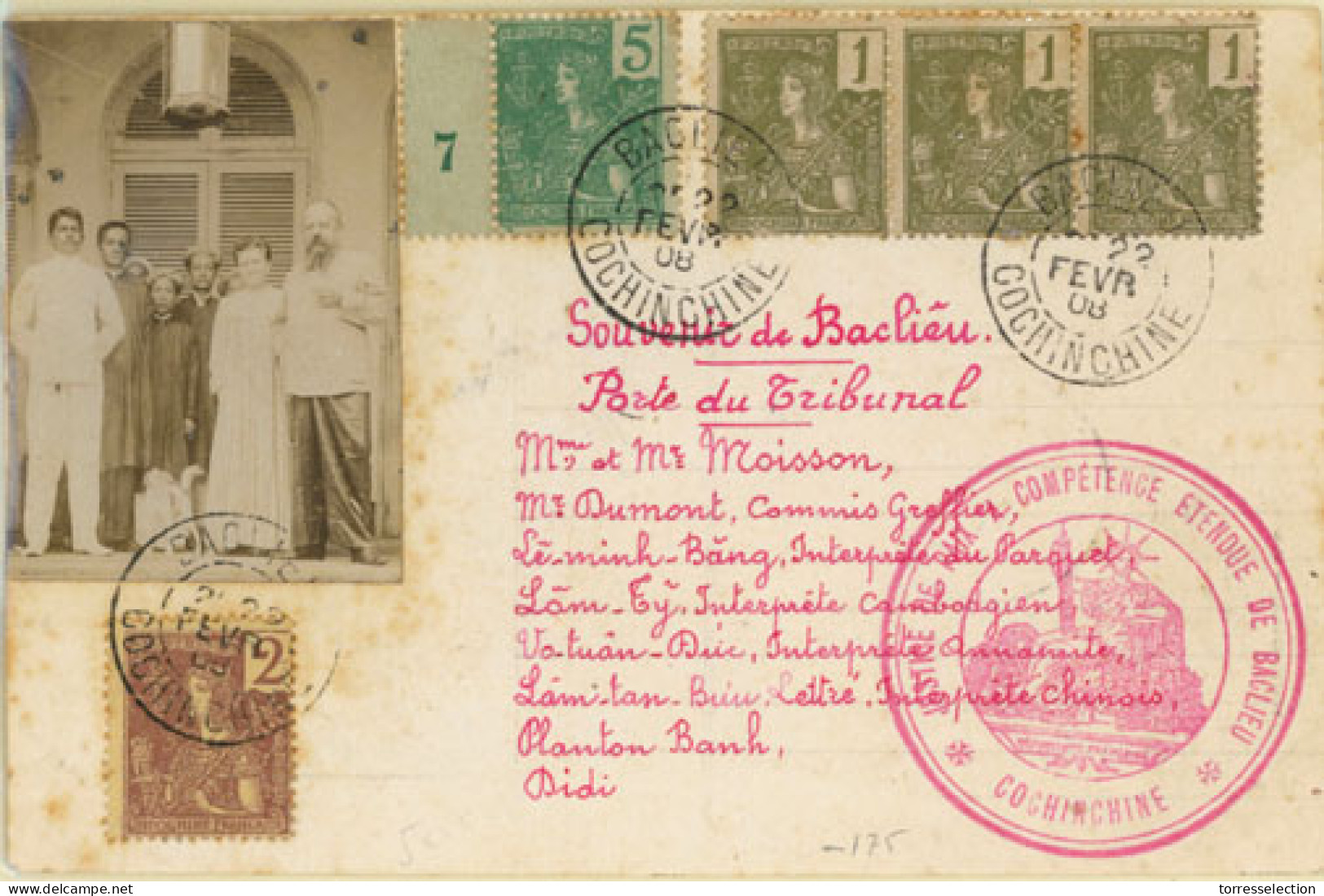 INDOCHINA. FRENCH INDO CHINA. 1908(Feb 22nd). ‘Souvenir Of Baclieu’ Postal Card With Original Bromide Paper Photograph A - Asia (Other)