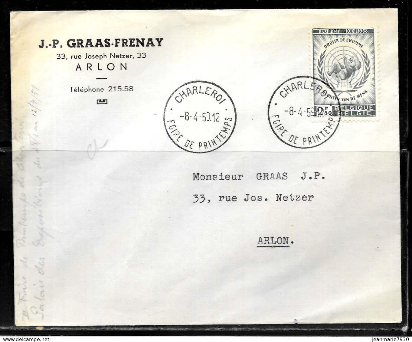 CC122 - BELGIQUE - LETTRE DE CHARLEROI DU 08/04/59 - Covers & Documents