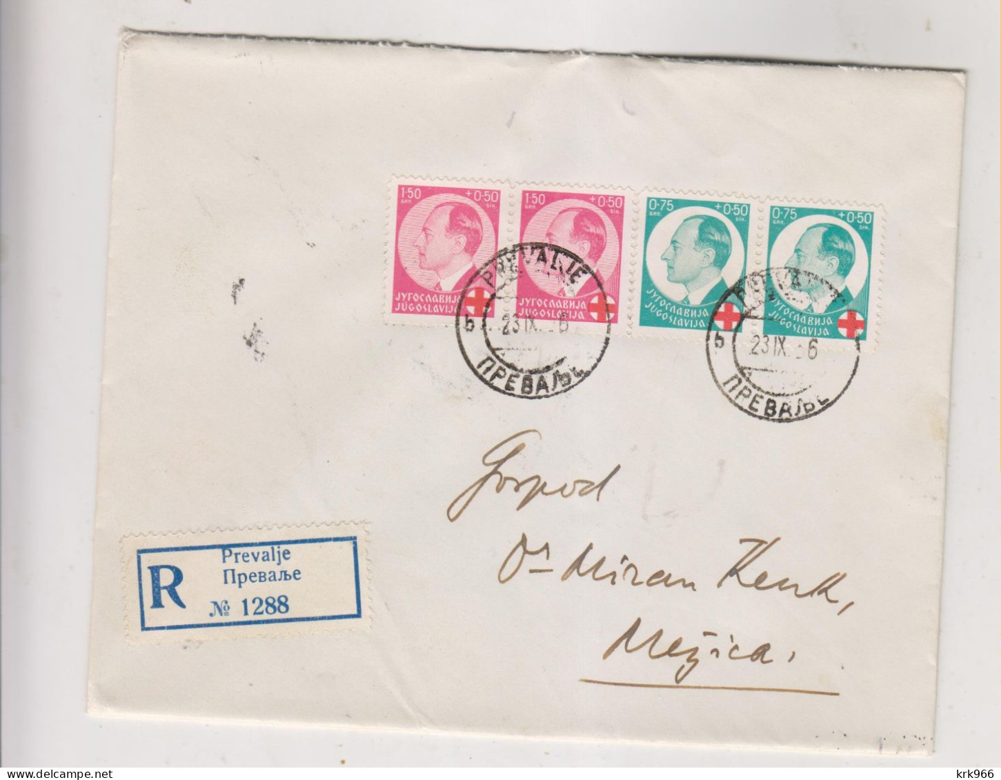 YUGOSLAVIA 1936 PREVALJE Registered   Cover To MEZICA - Covers & Documents