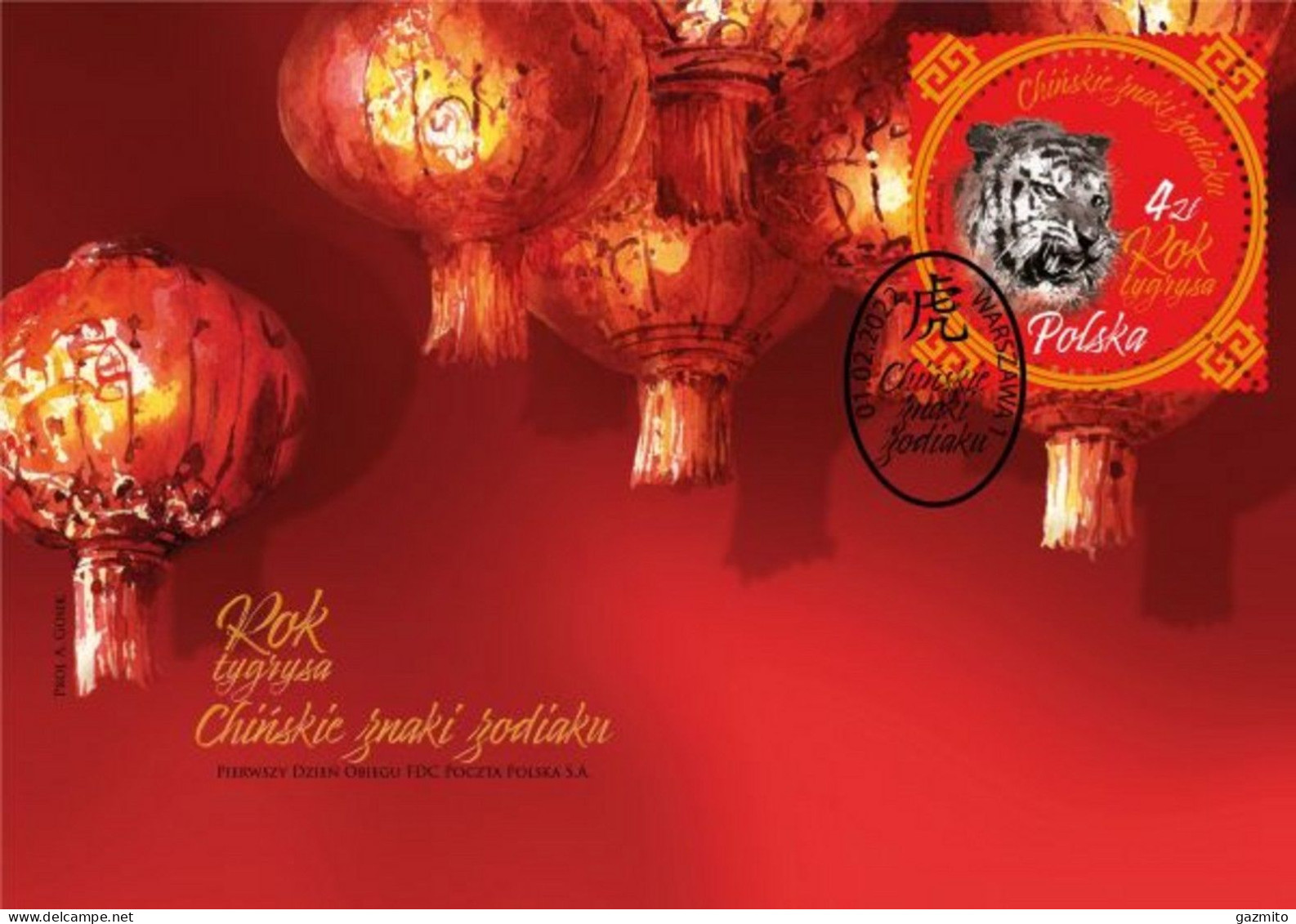 Poland 2022, Year Of The Tiger, 1val In FDC - Chinese New Year