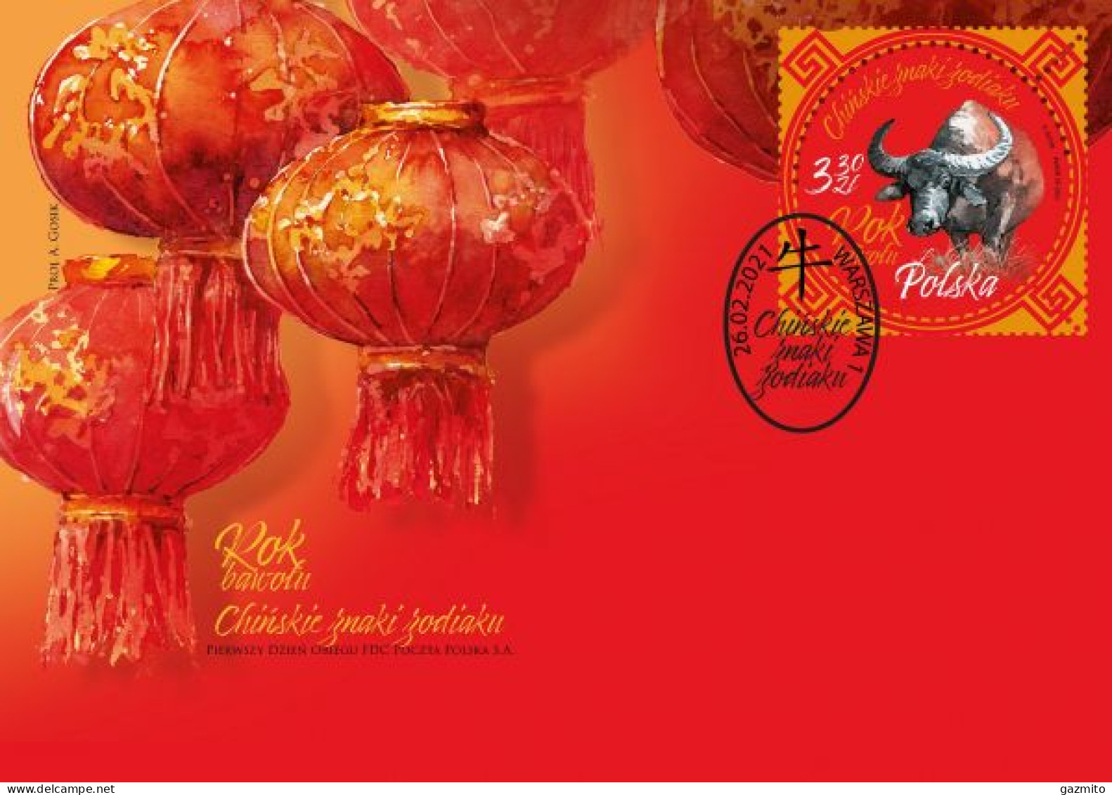 Poland 2021, Year Of The Ox, 1val In FDC - Chinees Nieuwjaar