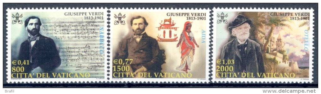 2001 Vaticano, Centenario Morte Giuseppe Verdi, Serie Completa Nuova (**) - Neufs