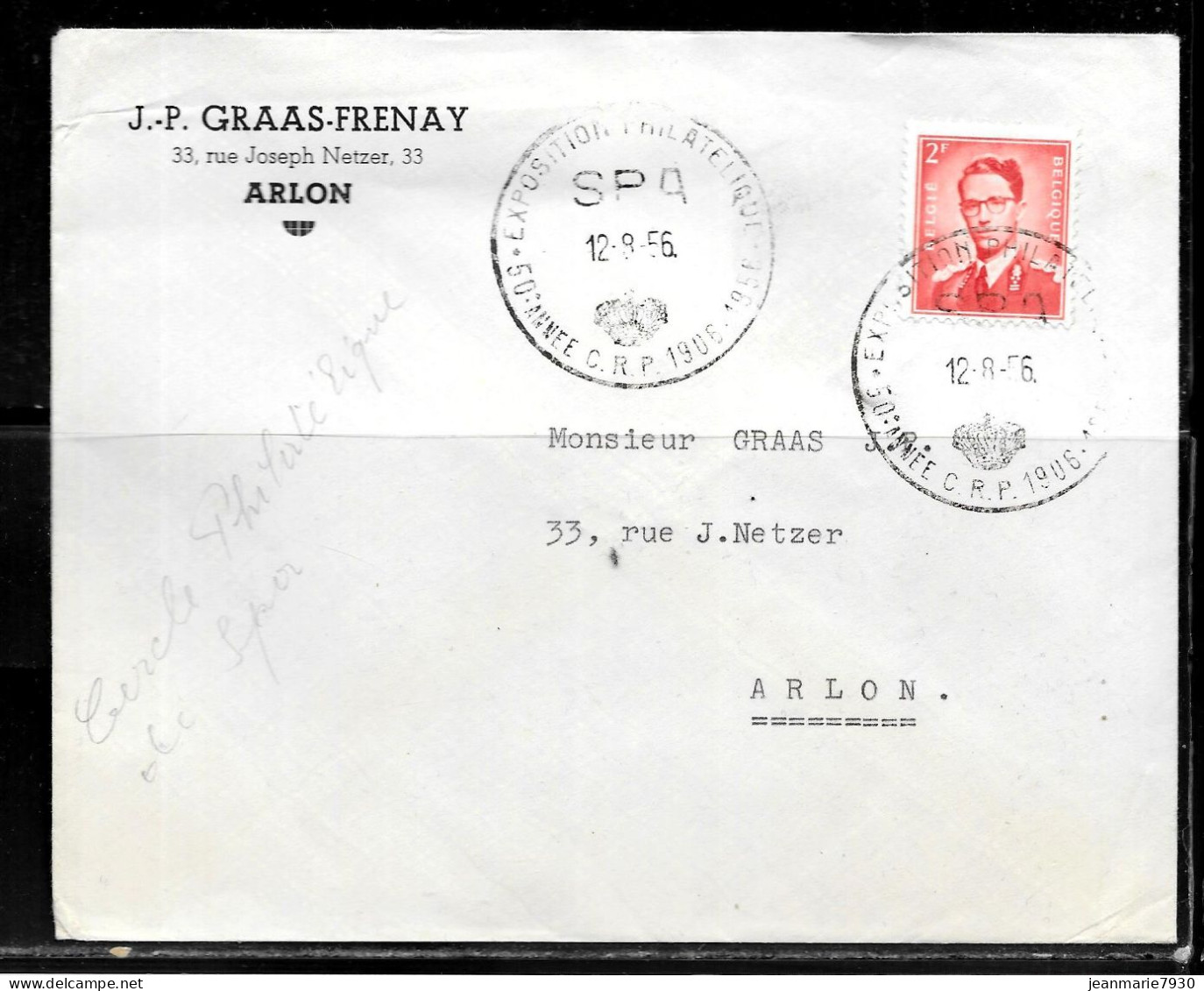 CC121 - BELGIQUE - LETTRE DE SPA DU 12/08/56 - Storia Postale