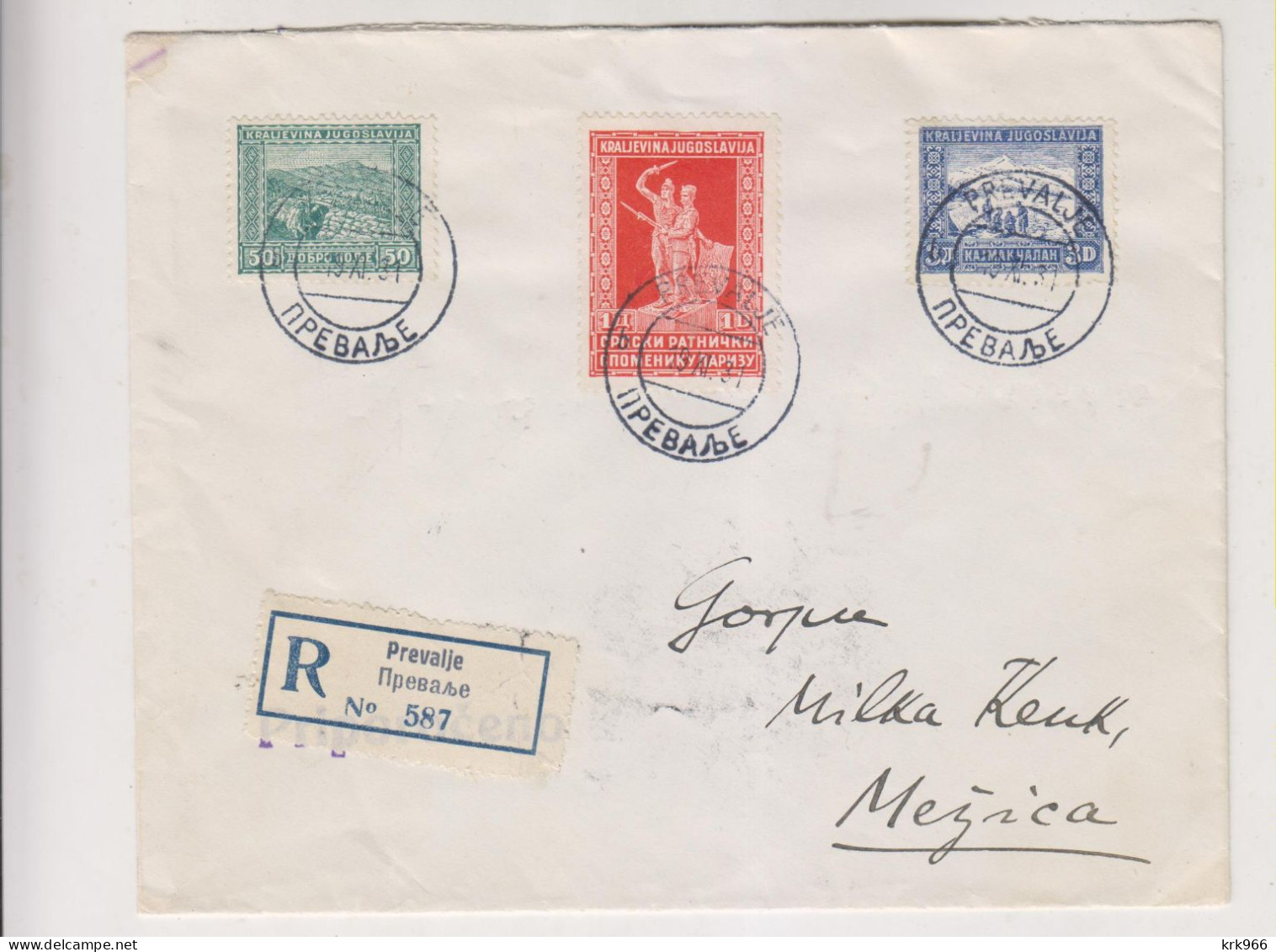 YUGOSLAVIA 1931 PREVALJE Registered   Cover To MEZICA - Briefe U. Dokumente