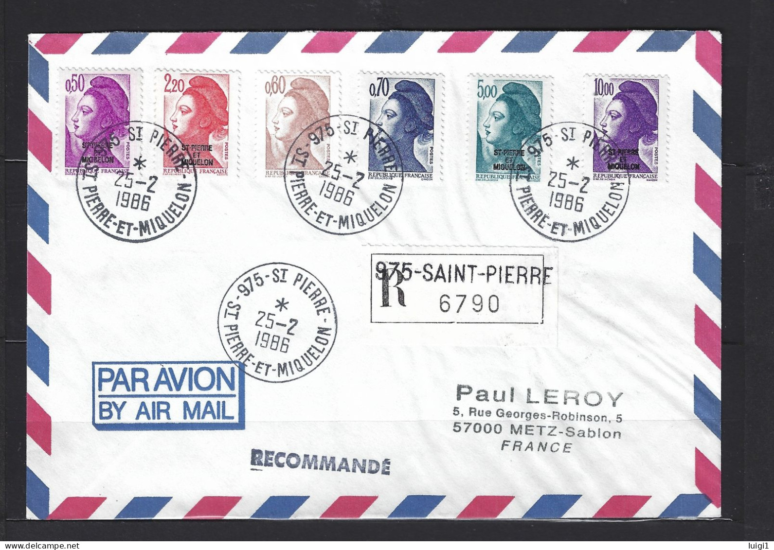 Courrier Recommandé Pour La France. En Affranchissement Composé Du 25-2-1986 - 975 St Pierre Et Miquelon. TB - Storia Postale