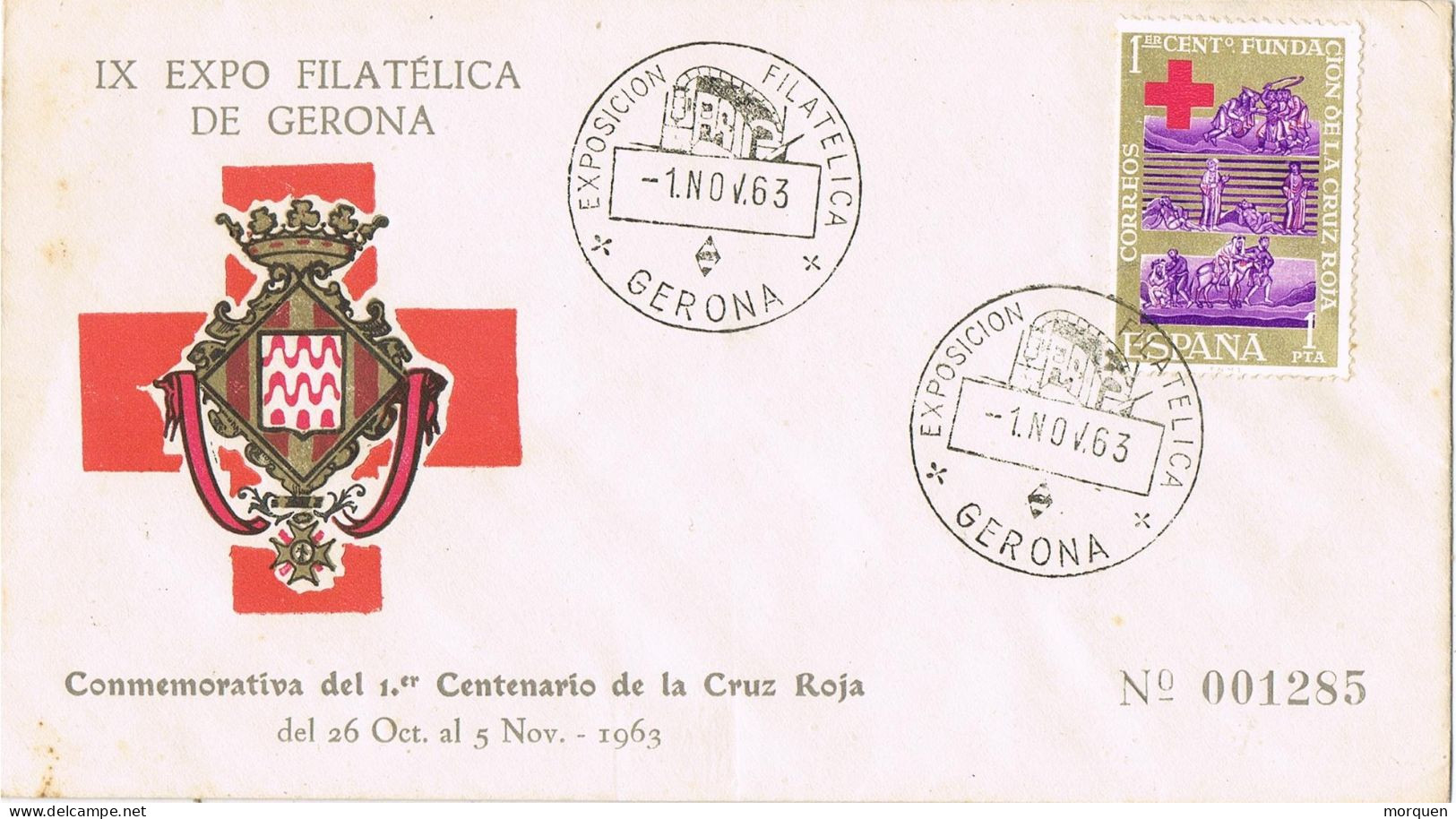 54429. Carta GERONA 1963. Primer Centenario De La CRUZ ROJA. - Cartas & Documentos