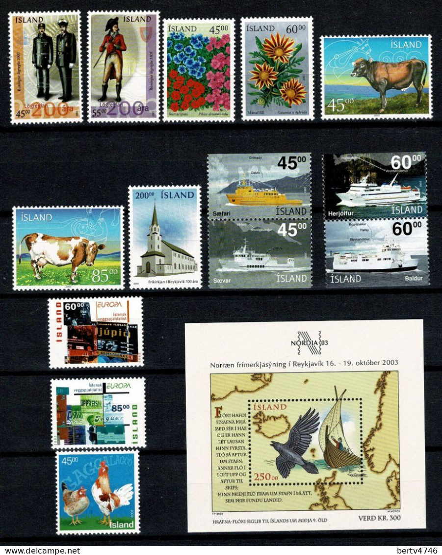 Island - Full Year 2003 Yv 954/59**, Bf 33**, 961/78** MNH (2 Scans) - Années Complètes