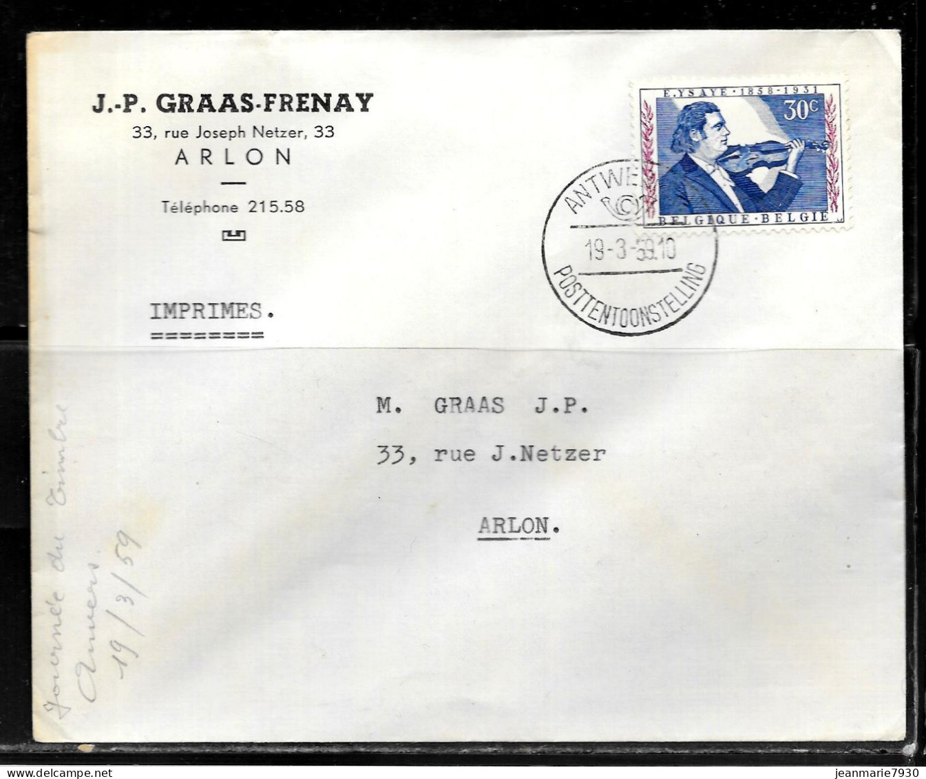 CC117 - BELGIQUE - LETTRE DE ANVERS DU 19/03/59 - Covers & Documents