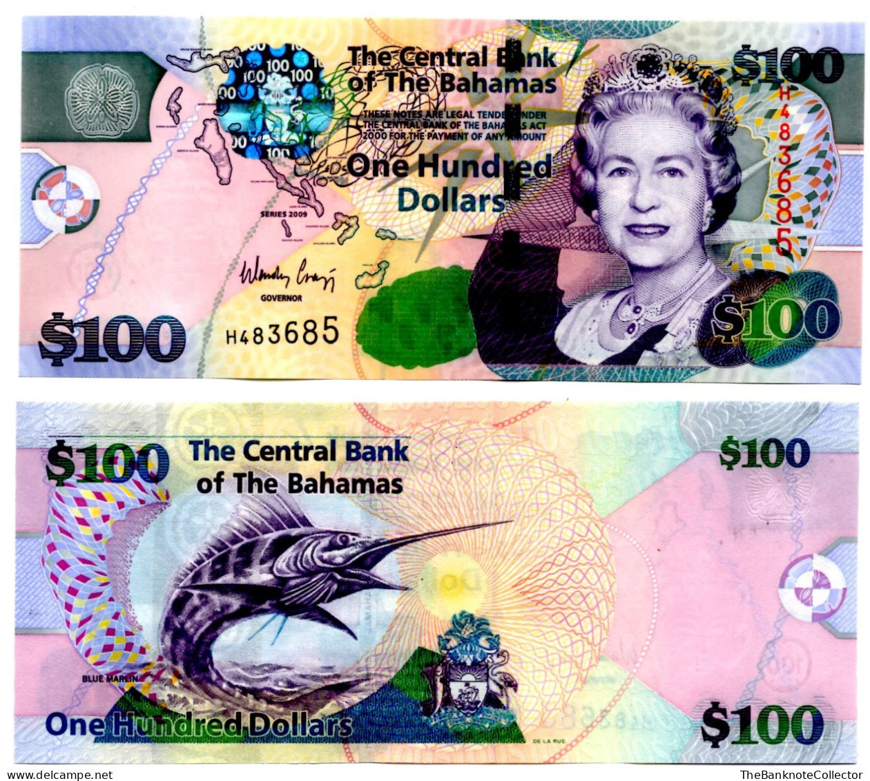 Bahamas Central Bank 100 Dollars 2009   QEII P-76  UNC - Bahama's