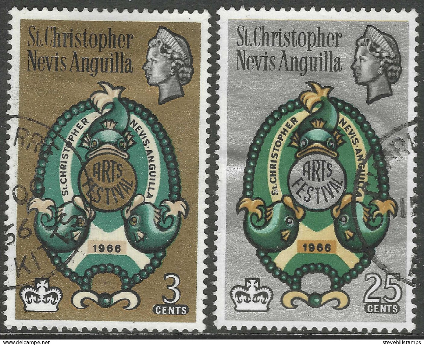 St Kitts-Nevis. 1966 Arts Festival. Used Complete Set. SG 159-160. M3118 - St.Christopher-Nevis & Anguilla (...-1980)