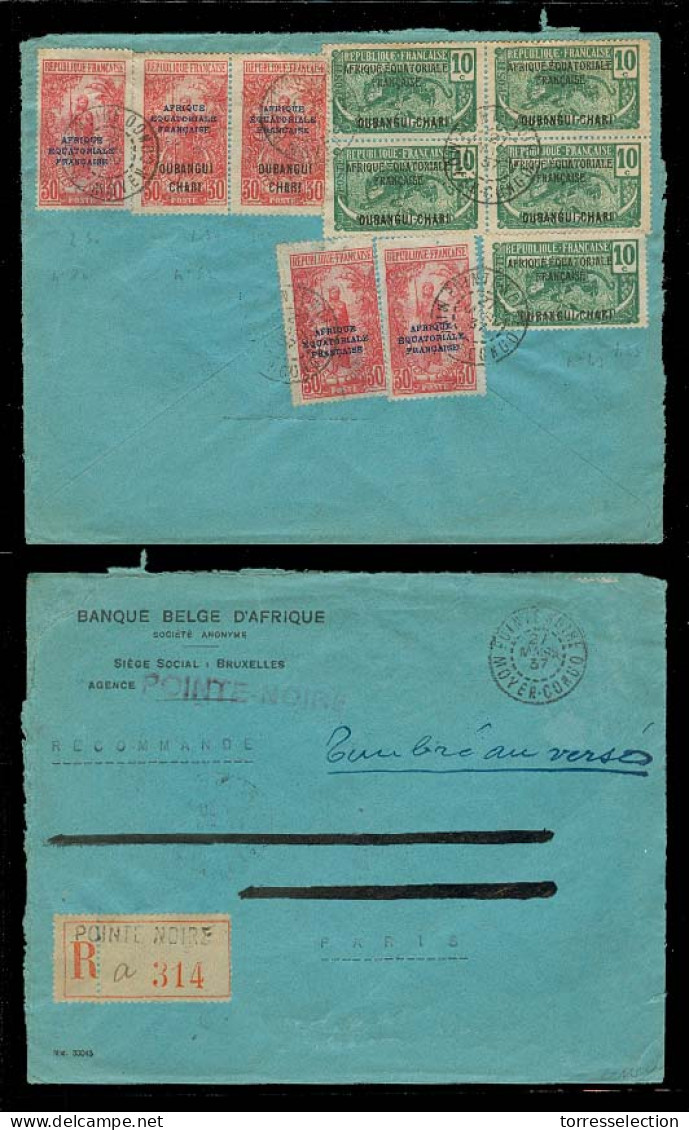 FRC - Ubangui - Shari. 1937. Pointe - Noire / France. Registered Multifkd (10 Stamps) Env. Pointe Noire / Moyen Congo Cd - Other & Unclassified