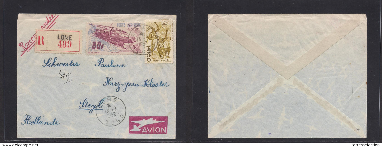 FRC - Togo. 1952 (13 Febr) Lome - Netherlands, Steyl. Registered Air Multifkd Env. Nice Item. - Sonstige & Ohne Zuordnung