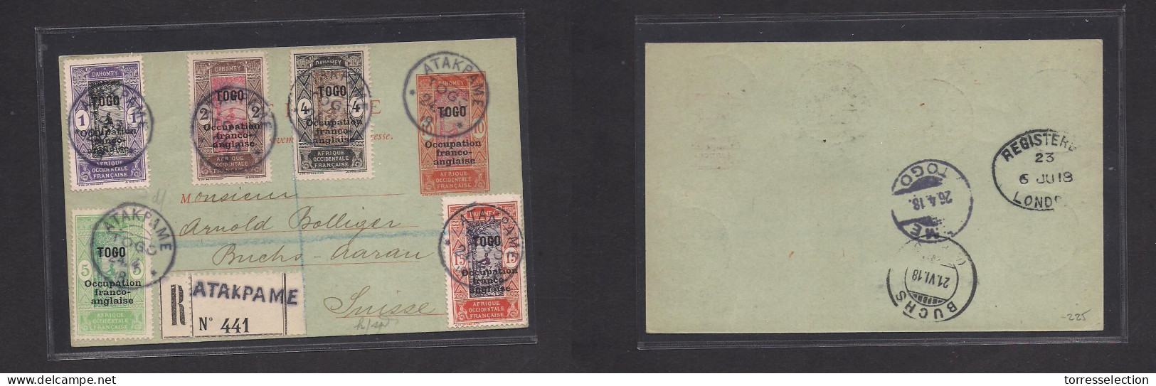 FRC - Togo. 1918 (24 Apr) Anglo French Occup. Atakpame - Switzerland, Bucks (21 June 1918) Registered Ovptd Stationary C - Autres & Non Classés