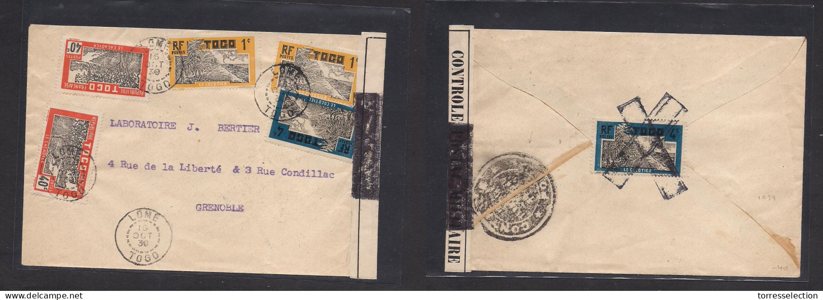 FRC - Togo. 1930 (16 Oct) Lome - Grenoble, France. Multifkd Front + Reverse Censored Envelope Incl Control Cachet. VF. - Autres & Non Classés