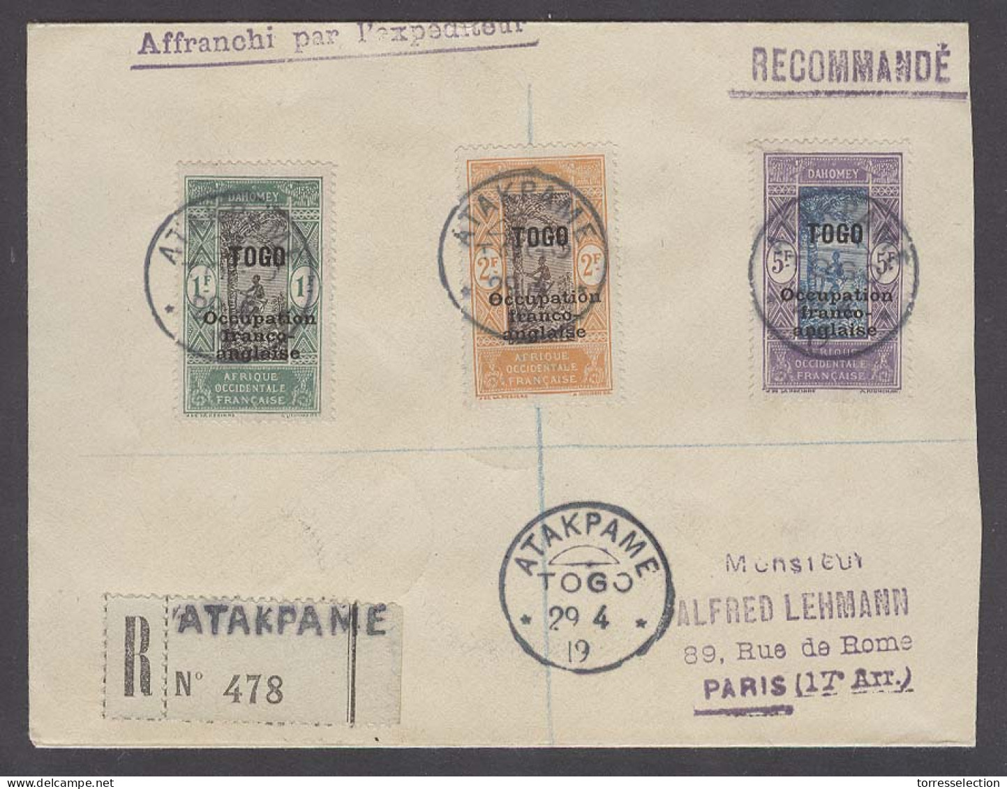 FRC - Togo. 1919 (29 April). Anglo French Occup. Atakpame - France Occup. Atakpame - France (6 June). High Values Reg Mu - Andere & Zonder Classificatie