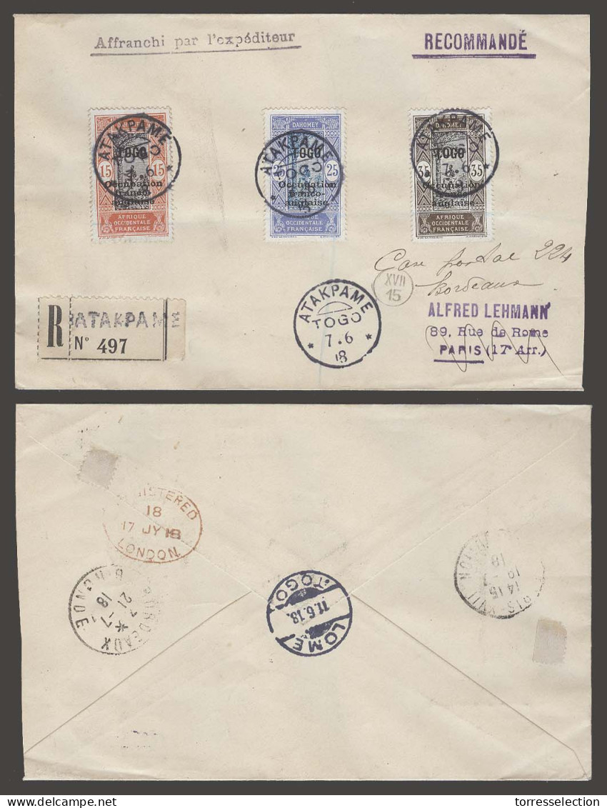 FRC - Togo. 1918 (7 June). French Occup Issue. Atakpame - France (21 July). Via Lome (11 June) And Loncon (17 July). Mul - Altri & Non Classificati