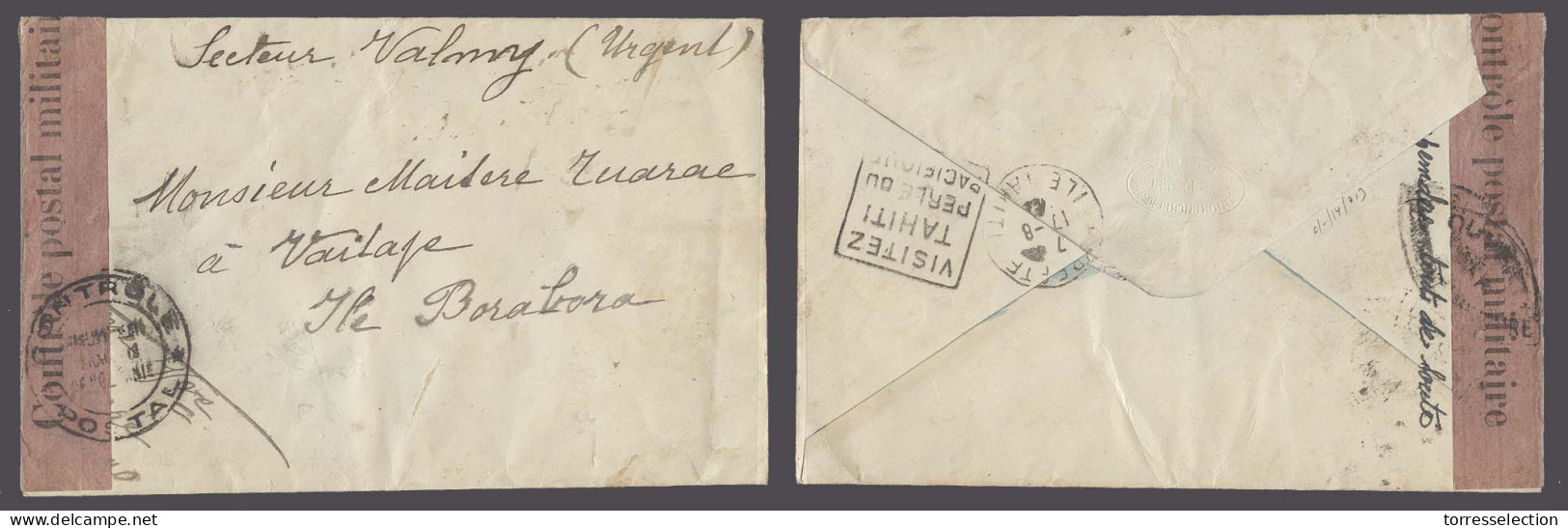FRC - Tahiti. 1942 (Aug). Local Stampless Env Addresseed To Bora Bora Isl (17 Aug). Sector Valmy Local Censored Label. R - Autres & Non Classés