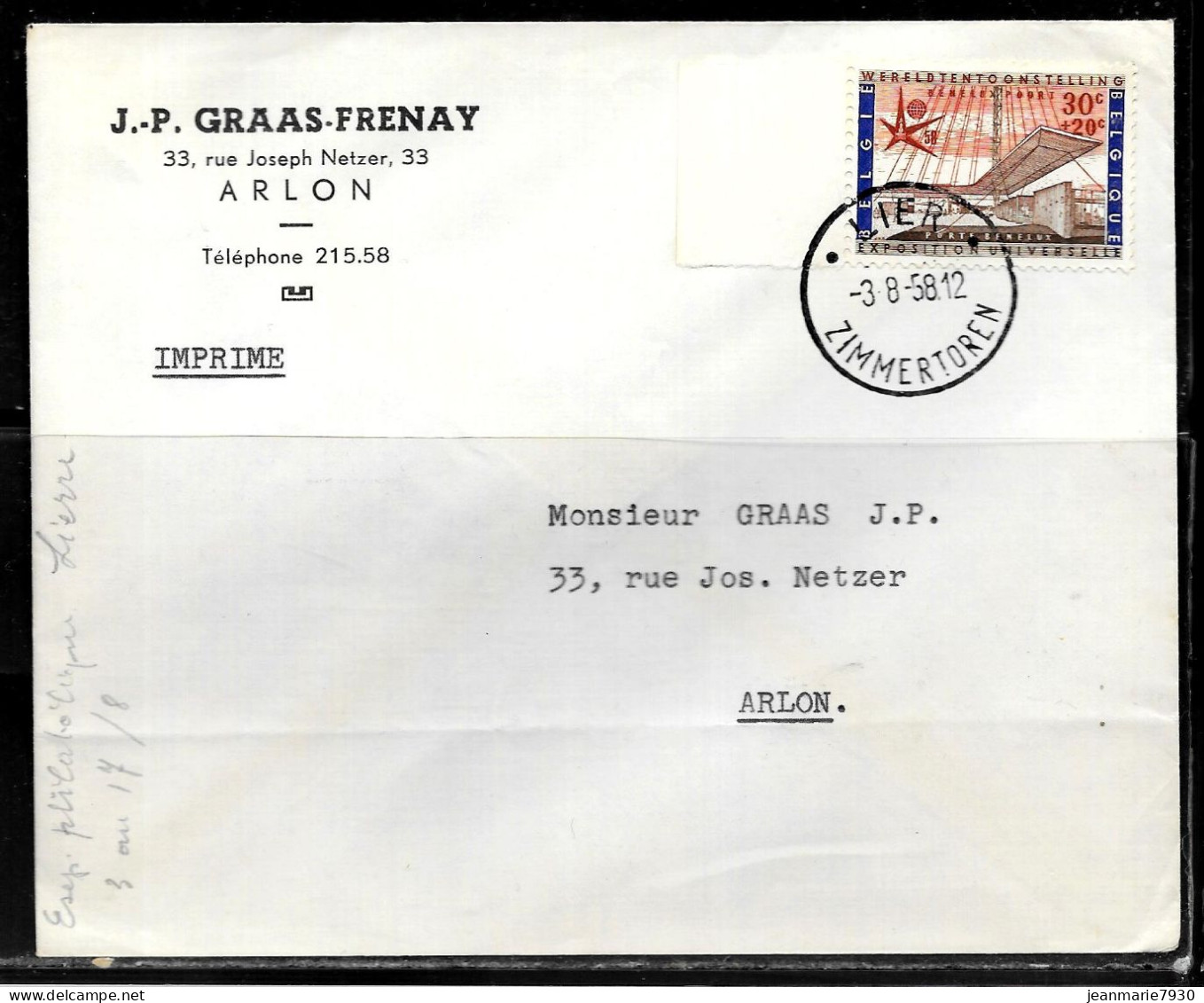 CC112 - BELGIQUE - LETTRE DE LIERRE DU 03/08/58 - Storia Postale