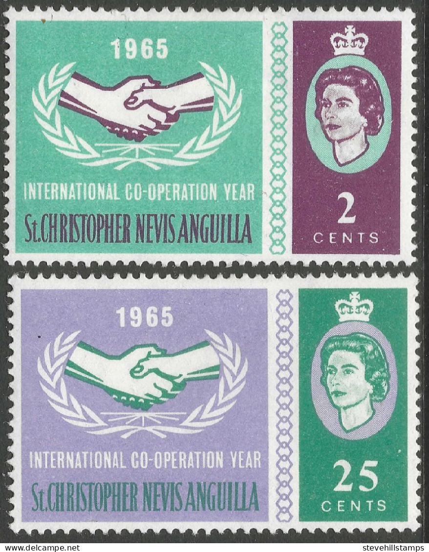 St Kitts-Nevis. 1965 International Cooperation Year. MH Complete Set. SG 149-150. M3121 - St.Christopher-Nevis-Anguilla (...-1980)