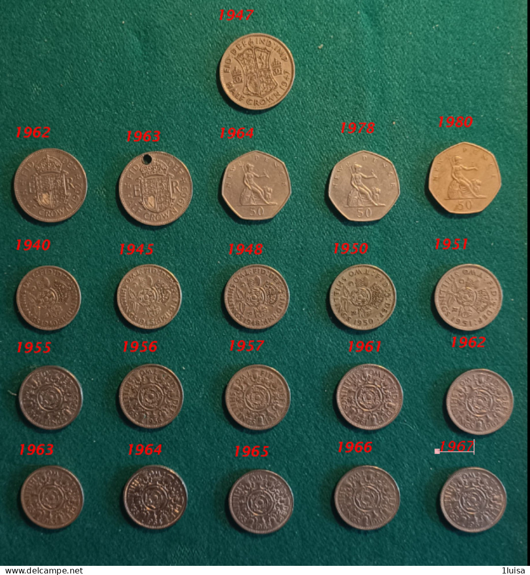GRAN BRETAGNA 21 Monete Originali Differenti Per Data 50 Pence - 50 Pence