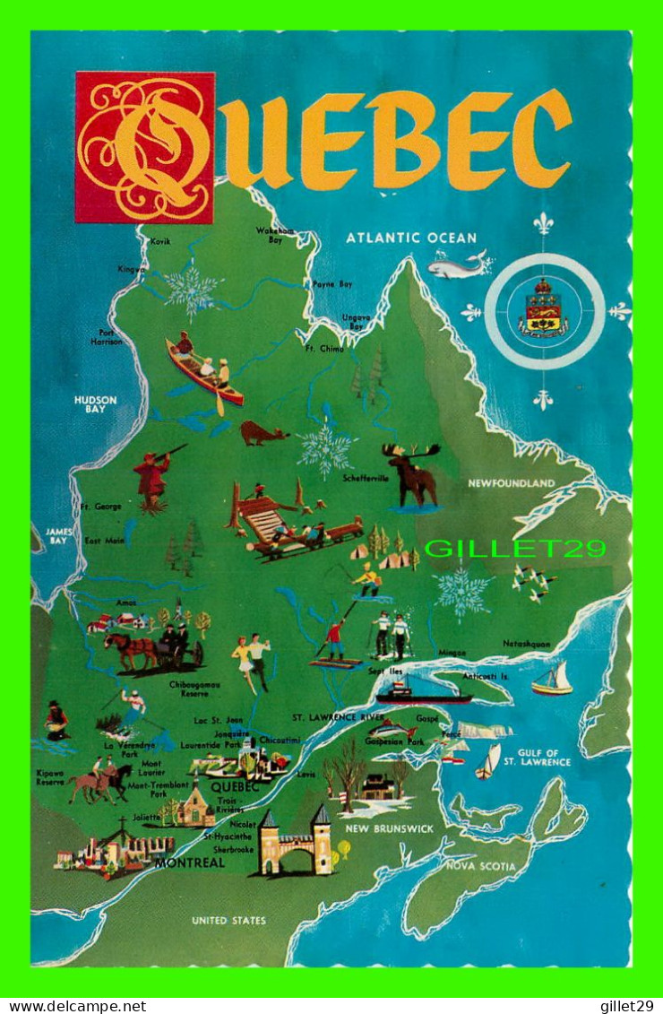 MAP, CARTE GÉOGRAPHIQUE - QUÉBEC - DEXTER COLOR CANADA LTD, 1965 - - Carte Geografiche