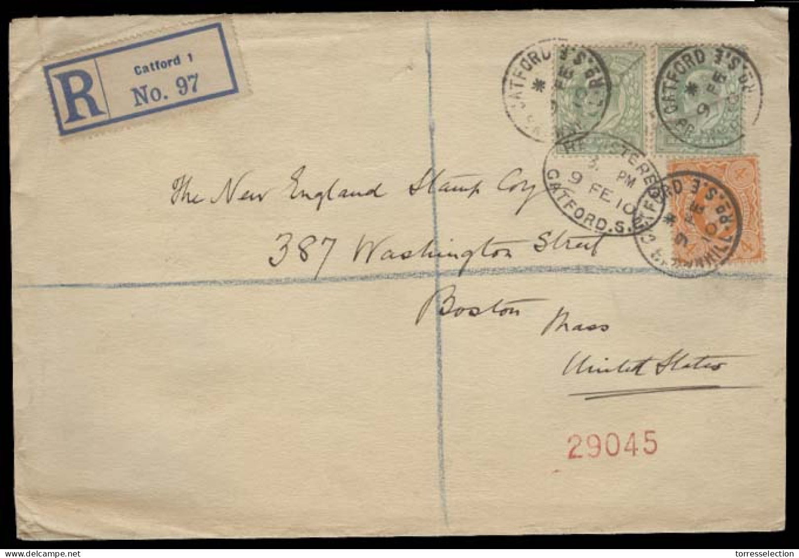 Great Britain - XX. 1910 (9 Feb). Catford - USA. Reg Fkd Env. Fine. - ...-1840 Préphilatélie