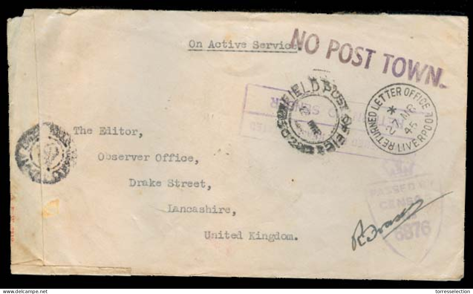 Great Britain - XX. 1945 (3 March). Field Post Office 502 - UK. OAS + Censored With Dar Returned Letter Office / Liverpo - ...-1840 Préphilatélie