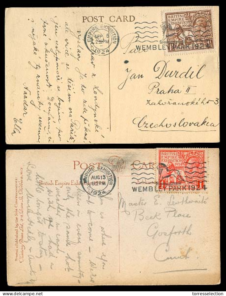 Great Britain - XX. 1924. Empire Exhibition. 2 Postcards 1d / 1 1/2d The Later Circulated To Czecholavakia. Special Slog - ...-1840 Voorlopers