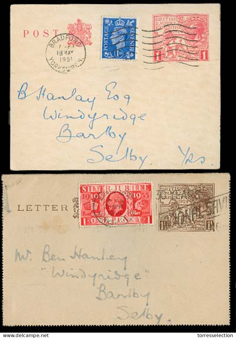 Great Britain - XX. 1946-51. 1924 Exhibition Letter Card + Sheet Stat Used To Selby / Bradford. - ...-1840 Voorlopers