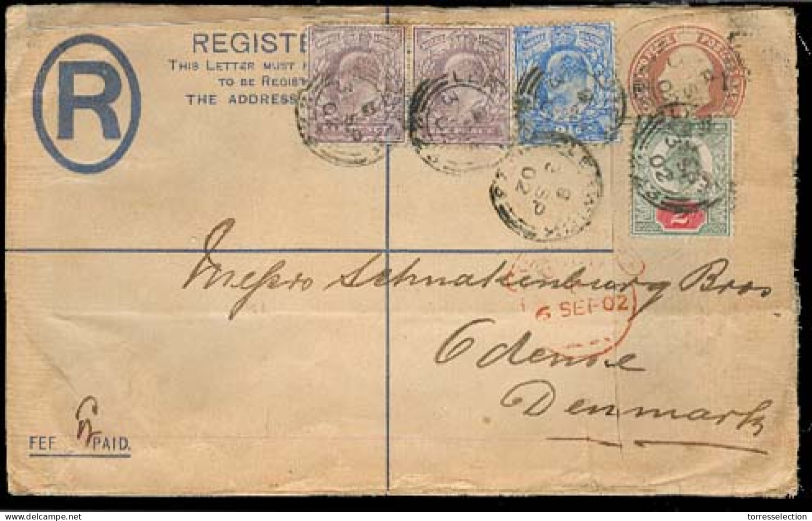 Great Britain - XX. 1902. Lerwick - Denmark. Reg Stat Env + 4 Adtls. Multicolor Usage Including 6d X2 + Arrival. - ...-1840 Préphilatélie