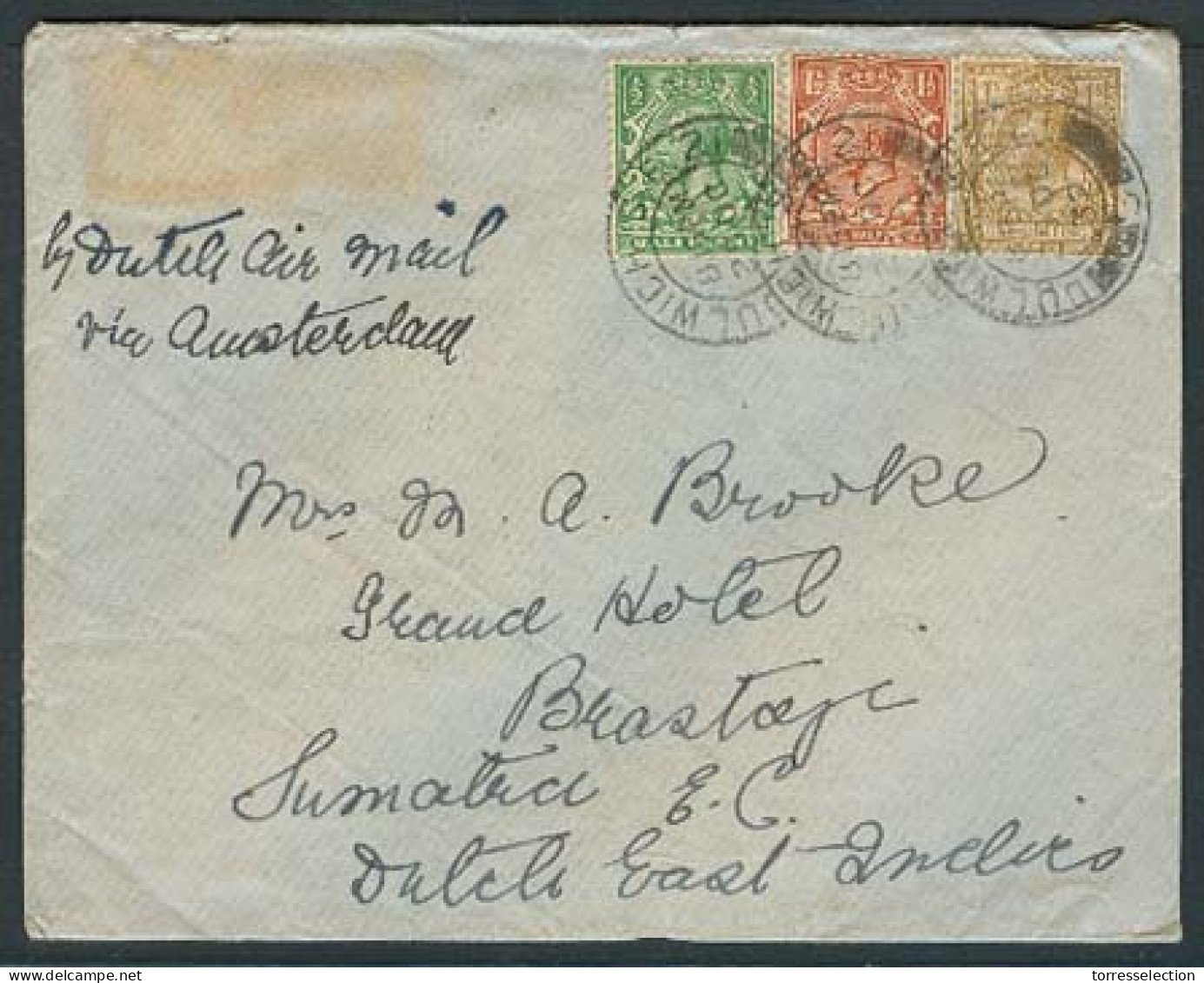 Great Britain - XX. 1932 (25 Oct). Dulwich - Dutch Indies. Tricolor Air Fkd Env. Via Amsterdam. Fine. - ...-1840 Préphilatélie