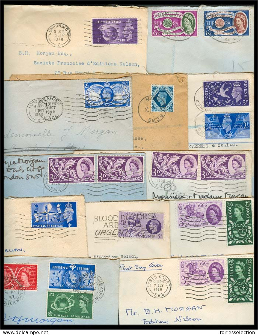 Great Britain - XX. 1951-60. 12 Nice Fkd Envs / Usages. Slogan Comb. F-VF. - ...-1840 Voorlopers