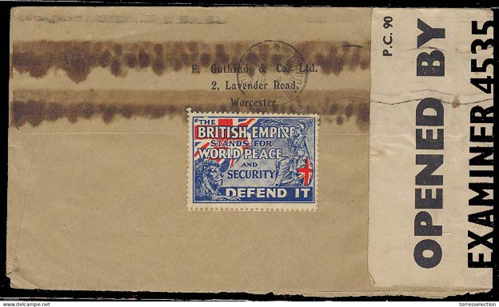 Great Britain - XX. 1942 (16 Feb). Worcester - Uruguay. Multifkd Censor Air Env + British Empire Slogan Peace Multicolor - ...-1840 Préphilatélie