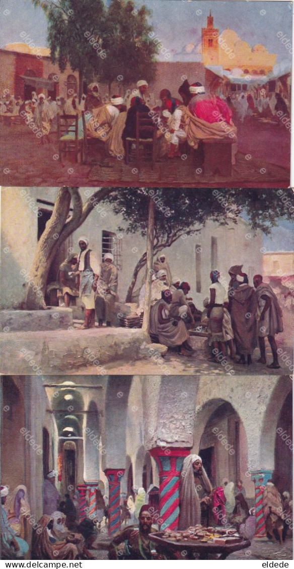 Orientalism 8 Art Cards Arabic Coffee Shop, Mosque , Bazar , Sweet Seller , Street Scenes , Moorish Gate , Tumb - Ante 1900