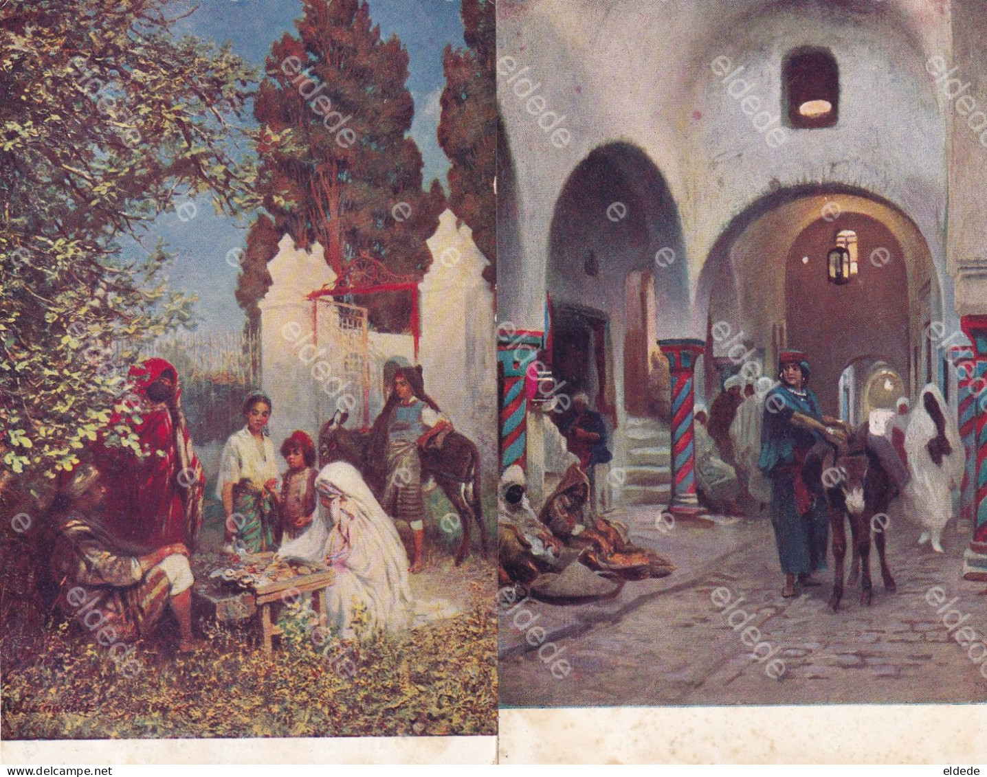 Orientalism 8 Art Cards Arabic Coffee Shop, Mosque , Bazar , Sweet Seller , Street Scenes , Moorish Gate , Tumb - Ante 1900