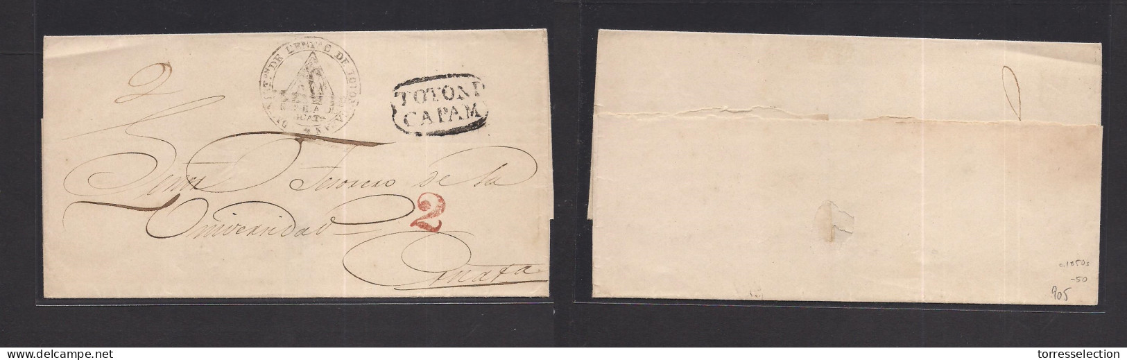 GUATEMALA. C. 1850s. Totonicapam - Guatemala. E Bearing Official Cachet + Black Oval Town Name + Ref "2" Reales. VF. - Guatemala