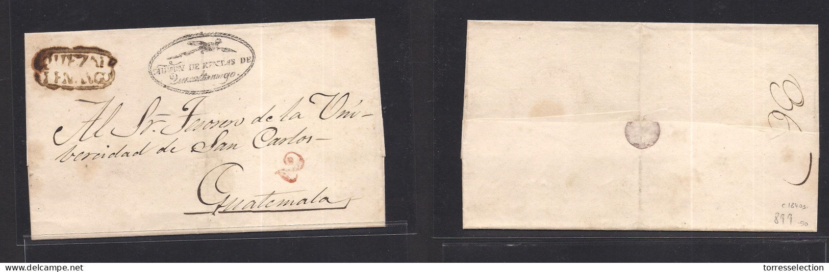 GUATEMALA. C. 1840s. Quezaltenango - Guatemala E With Official Cachet, Oval Towwn Name In Black + "2" Reales In Red. VF. - Guatemala