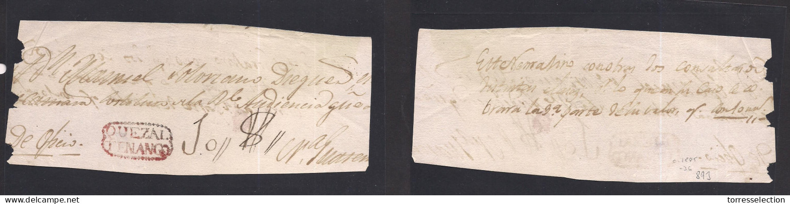 GUATEMALA. C. 1805. Quezaltenango - Nueva Guatemala. Colonial Front Oval Town Name Red Cachet + "10" Modified Charge. Fi - Guatemala