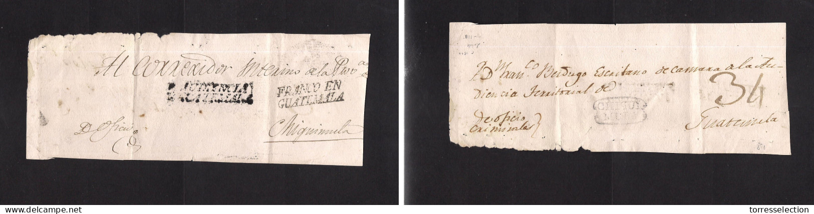 GUATEMALA. C. 1800. Doble Usage. Colonial Front. Guat - Chiquimula + Chiquimula - Guat (used Out And Back) Three Town Po - Guatemala