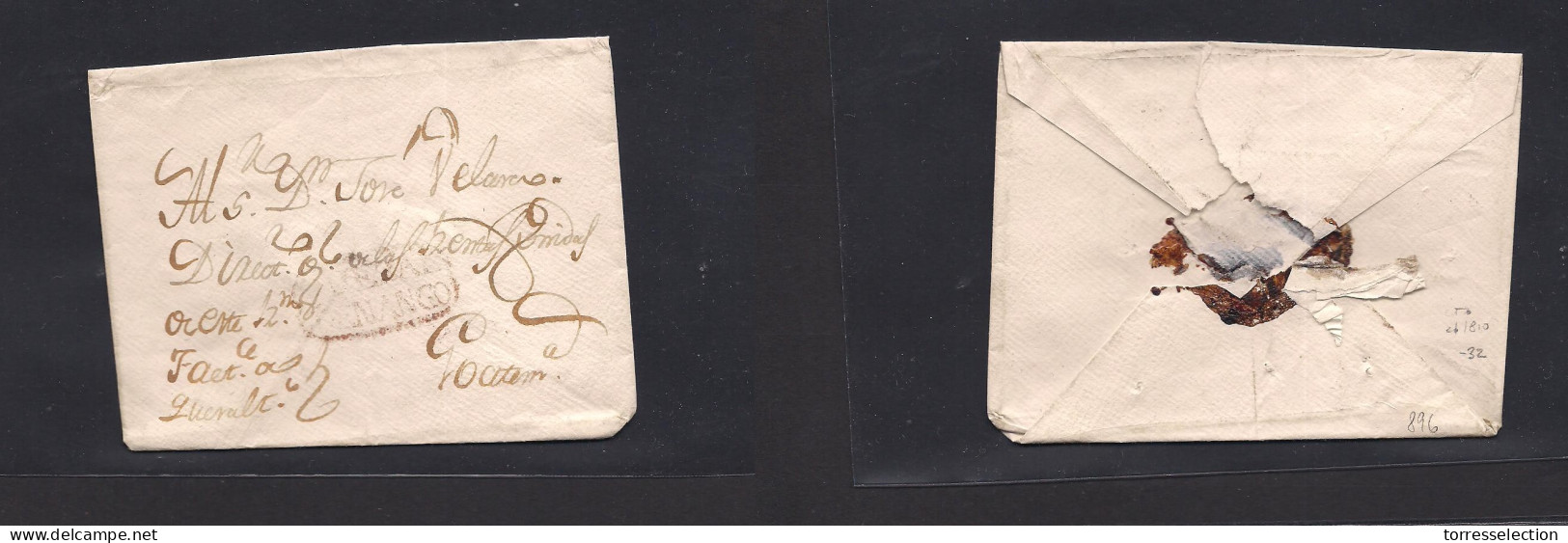 GUATEMALA. C. 1810. Colonial Period. Envelope With Red Doble Lane Oval "QUEZALTENANGO", Adressed To Guatemala. - Guatemala