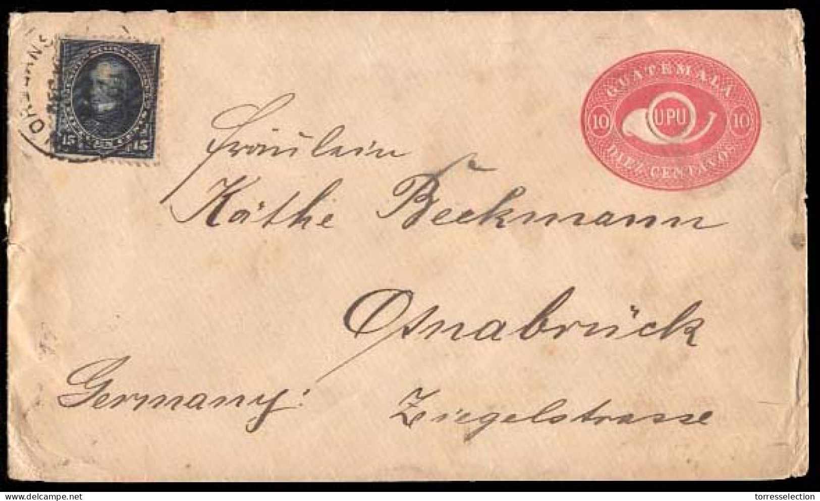 GUATEMALA. 1901 (Dec.). GUATEMALA - USA - GERMANY. Guatemala To Germany / Osnabruck (30 Dec.). 10c Red / Rose Stationary - Guatemala